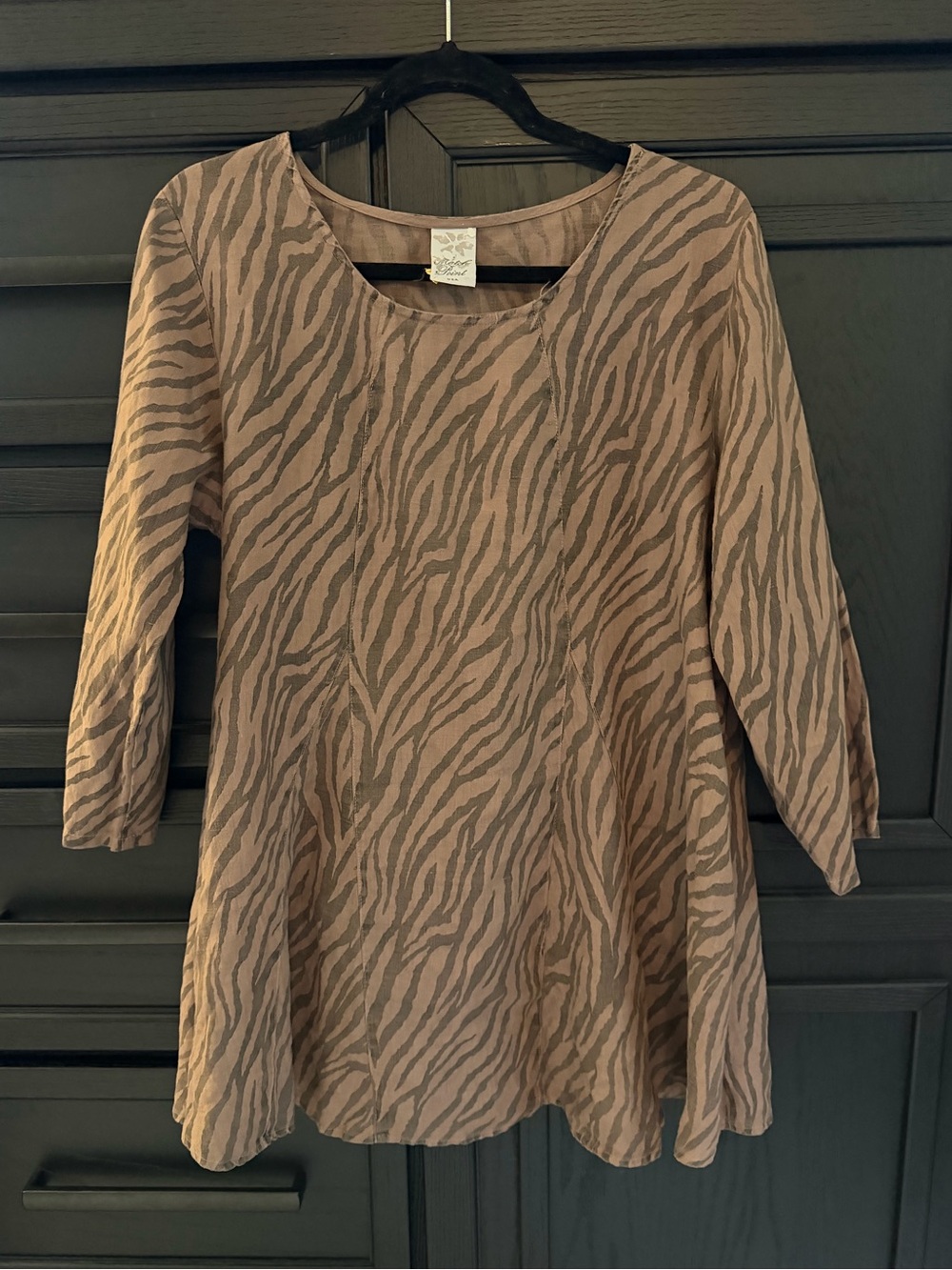 Vintage Match Point 100% Linen Zebra Print Tunic